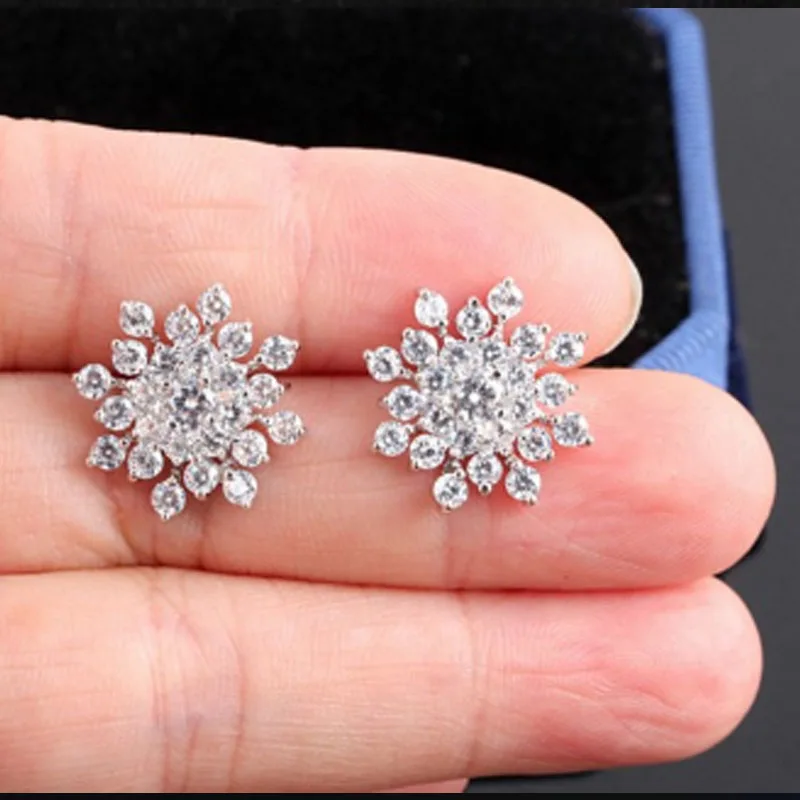 Женские серебряные серьги гвоздики в форме снежинки свадебные ювелирные