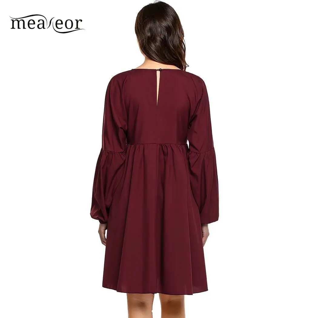 Женское Свободное платье с круглым вырезом и рукавами фонариками None Fit|Женские