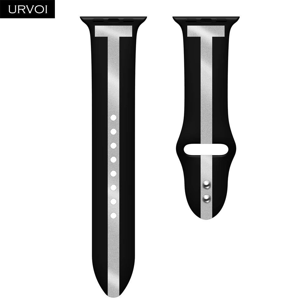 URVOI силиконовый ремешок для apple watch series 5 4 3 2 1 спортивный ремешок для наручных часов iwatch, ремешок микс в полоску с принтом в виде красочные замена 40/44 мм - Цвет ремешка: Black T Silver