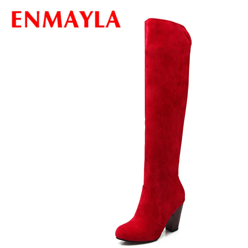 ENMAYLA сапоги женские зимние Модная обувь на высоком каблуке ботинки с высоким