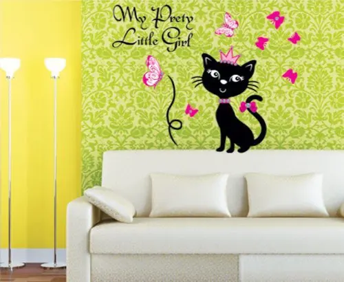 Mix Wholesale Order My Pretty Little Girl Black Cat Pink Butterflies Wall Sticker Quote Vinyl Saying Decal | Дом и сад