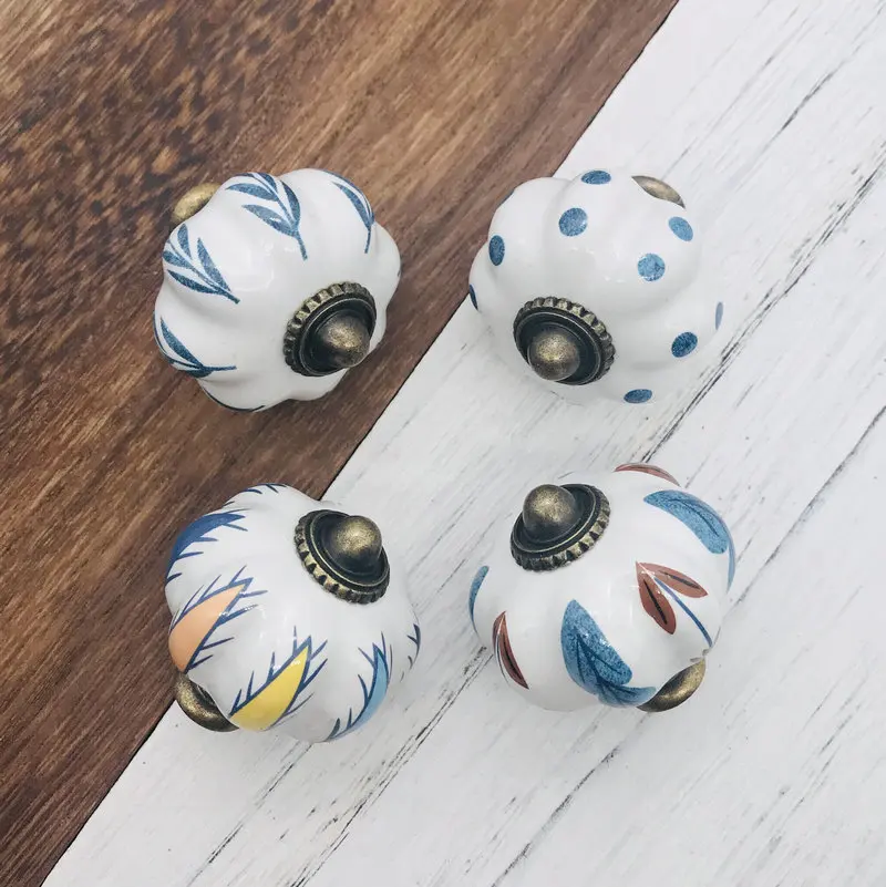 1 шт. ручная роспись белая и синяя искусственная Керамическая Тыква для кухни