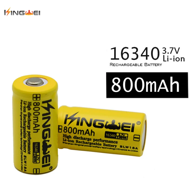 Новинка 2018 KingWei желтая 16340 батарея 800mAh 3 7 v Li Ion Аккумуляторная для лазерной