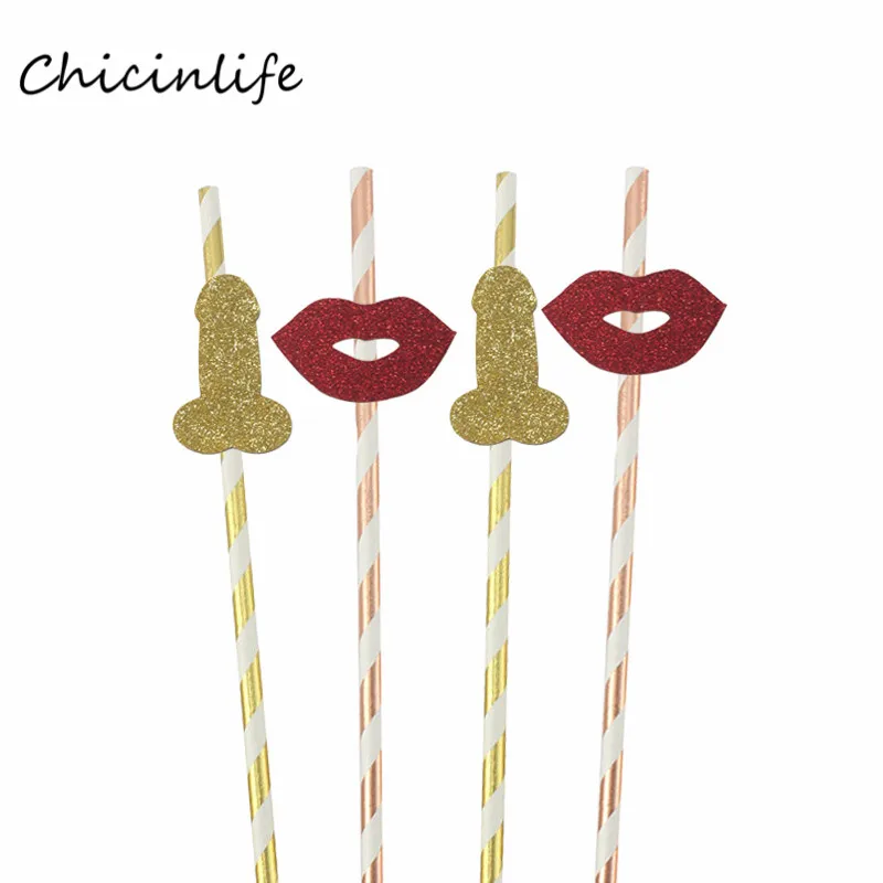 Chicinlife 10 шт. золотые Вилли красные губы с бумажными соломинками Свадебные девичник вечерние украшения свадебный душ забавные напиток соломинки
