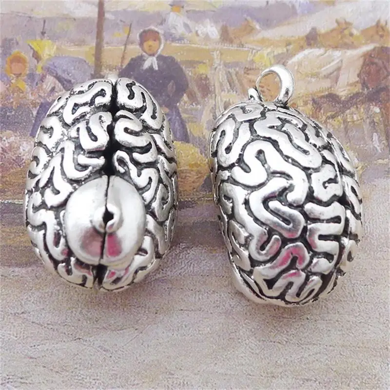 Массовая 30 шт. Античная Посеребренная анатомический мозг Подвески-талисманы