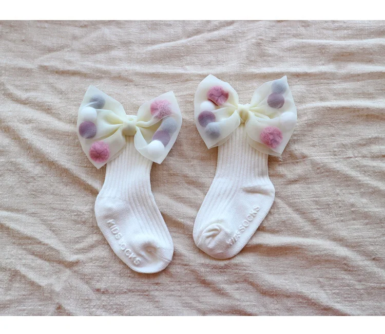 Новые милые детские носки с бантами для малышей Гольфы девочек хлопок высокие
