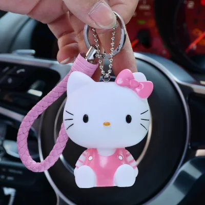 Милый брелок Hello Kitty, женская кожаная цепочка для ключей, сумка, очаровательный меховой шар, помпон, брелок для ключей, автомобильный брелок, подвеска - Цвет: kt 4