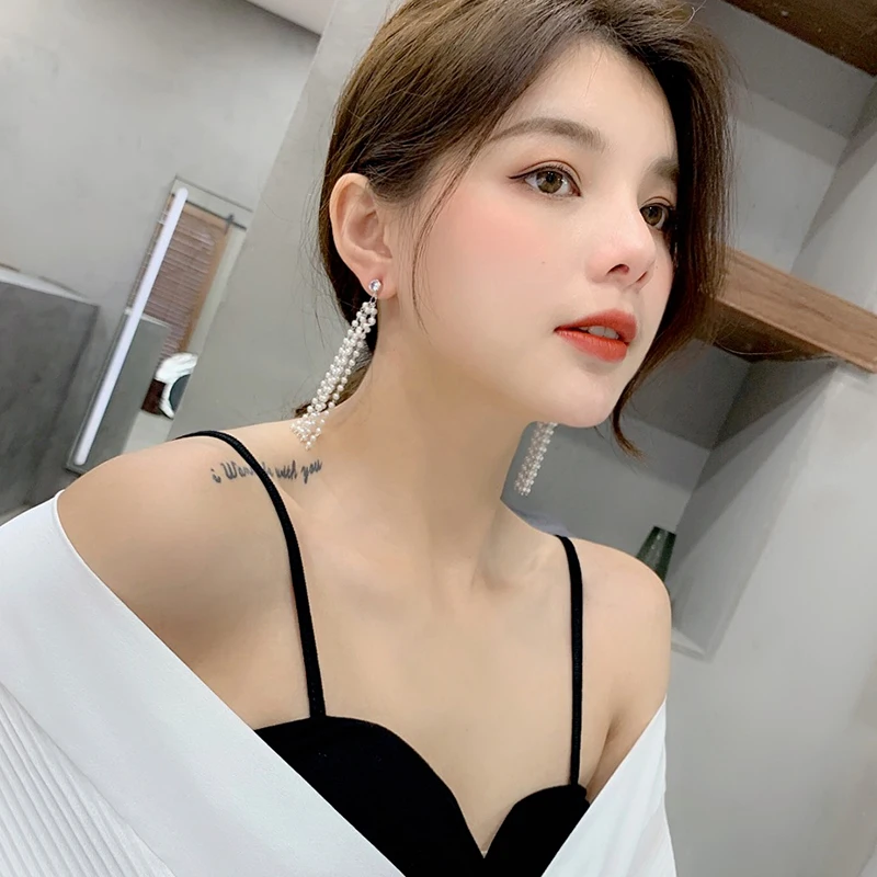 Серьги-иглы из серебра 925 пробы с длинной бахромой темперамент 2019 новые серьги