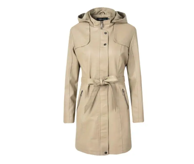 

Hot 2019 autumn new women's long leather jacket Slim large size plus velvet motorcycle PU leather women's coat trench coat