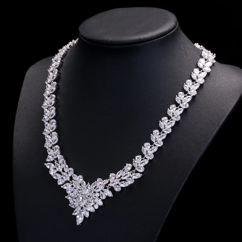 Новый дизайн Великолепная форма маркиза полный Синий Красный CZ Ожерелье Серьги