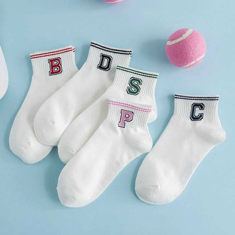 Motion Leisure Solid Color Letter Digital Short Sock Breathable Comfortable Cotton Women Hosiery | Женская одежда