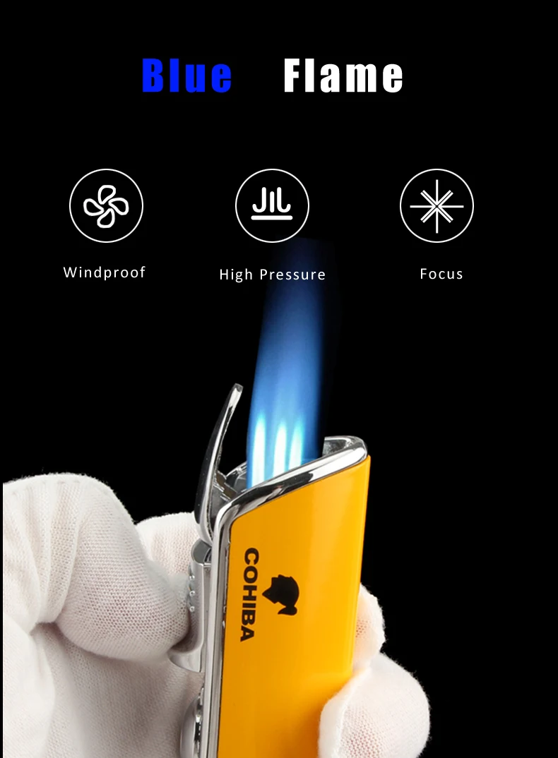 COHIBA змея рот форма металла ветрозащитный 3 фонарь струи пламени прикуривателя w/Встроенный сигары удар w/Подарочная коробка