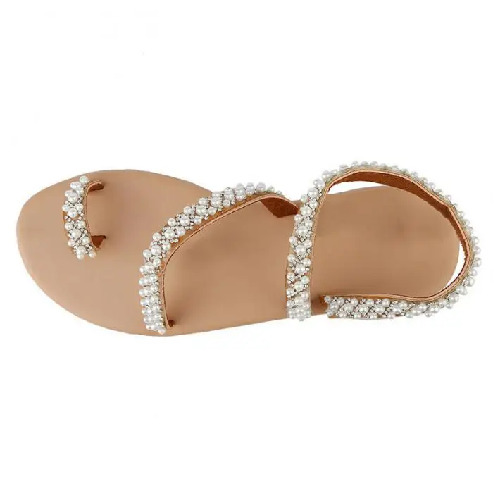 Women Boho Crystal Sandals Cross Toe Ring Flat Sandals for Summer BB55