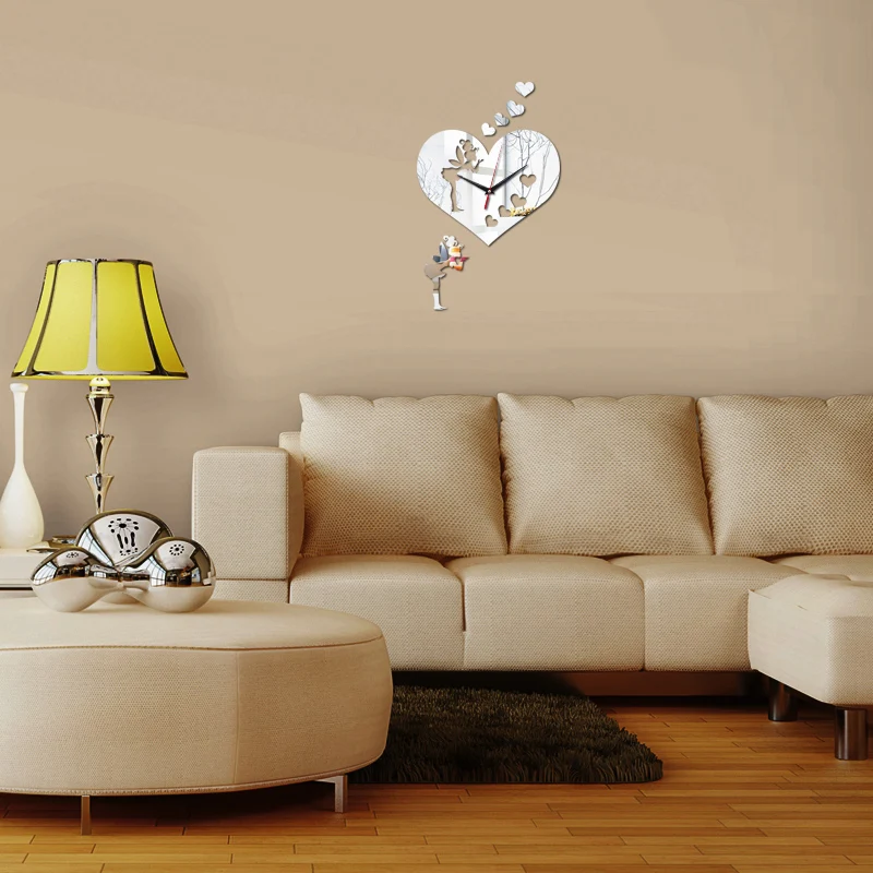 new arrival heart girl clocks diy Acrylic watch 3d home decor wall stickers living room Quartz clock mirror | Дом и сад