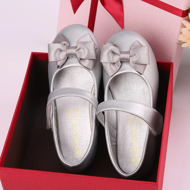 2018 Весенняя детская обувь принцессы для девочек модная кожаная с бантом бабочкой