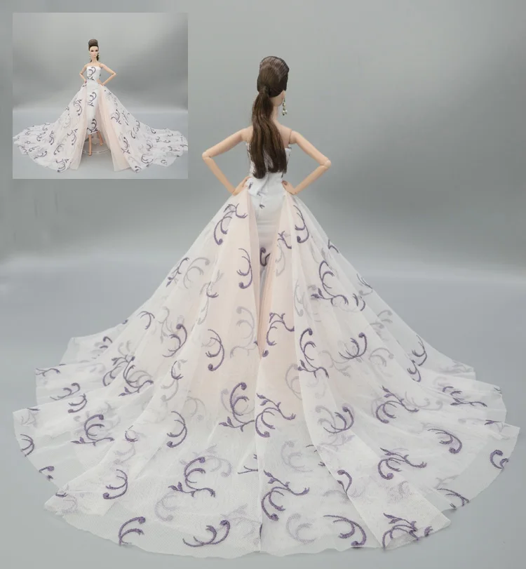 Великолепное свадебное платье с длинным хвостом шифоновое вечернее вышивкой