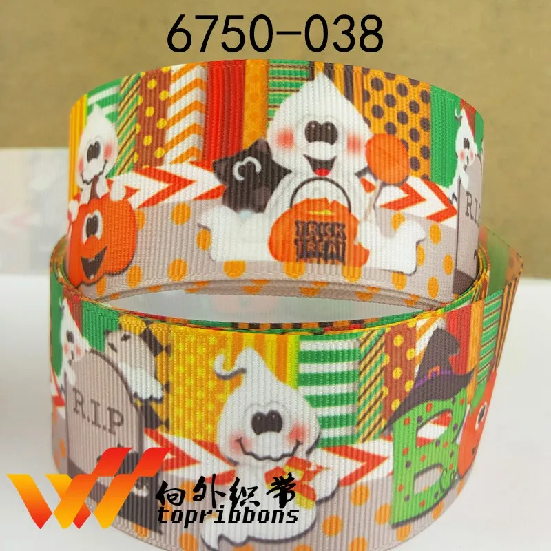 Бесплатная доставка 50 ярдов корсажная лента с принтом на Хэллоуин 11552 | Дом и сад