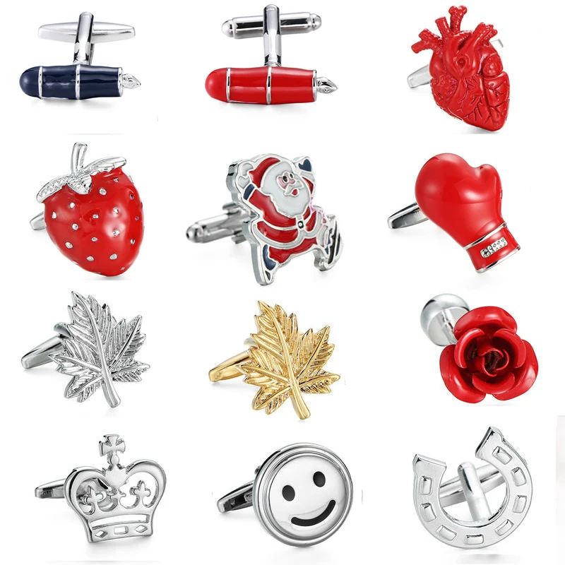 

KC-1303 High quality men's shirt cuff button new fashion red strawberry / Santa / Rose cufflinks, 1 pairs free delivery