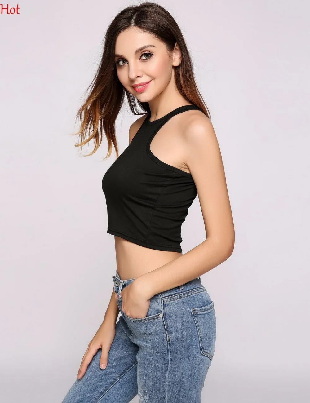 Женские однотонные топы с круглым вырезом Летние Стильные укороченные футболки