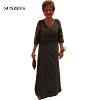 grey chiffon groom mother dresses for women v neck 34 sleeve appliques beaded a line mother of the bride dresses smd25