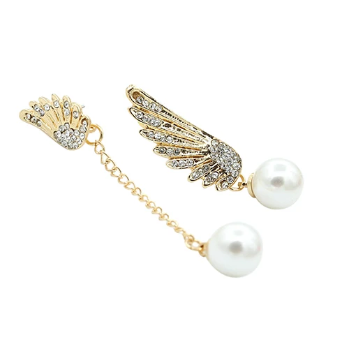 Популярные женские асимметричные серьги с крыльями ангела стразами и