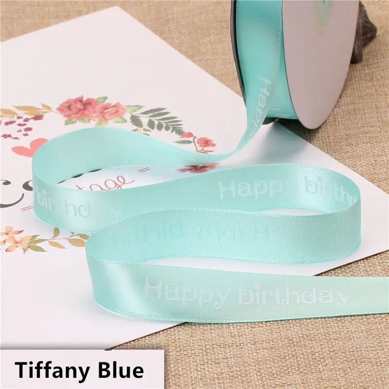 Tiffany Blue Новая ширина 2 см полиэфирная лента для торта магазин выпечки печатные ленты цветочный с днем рождения упаковка подарок diy галстук ручной работы материал - Цвет: Tiffany Blue