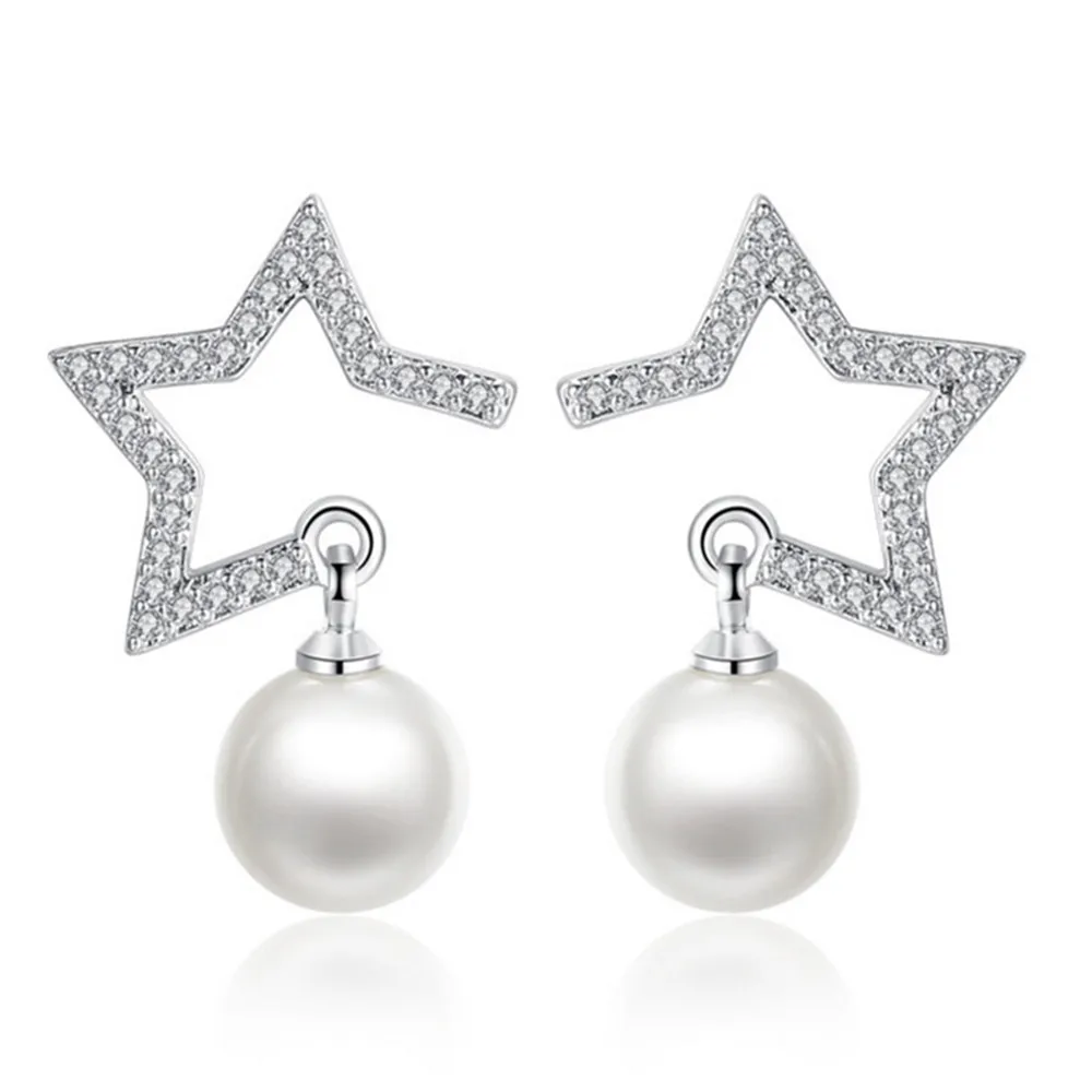 

NEHZY S925 Stamp jewelry woman Fashion brand luxury pearl five - pointed star Stud personality exaggerated earrings 8MM