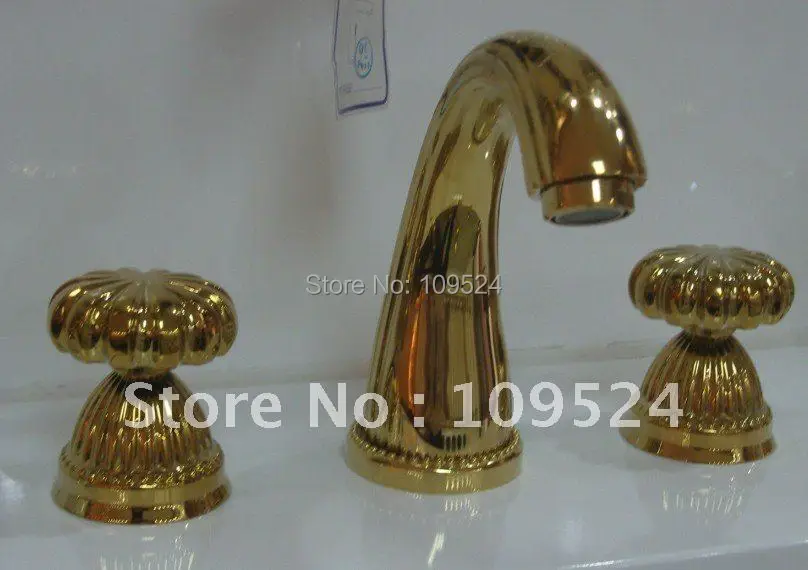 EMS(DHL)Free shipping PVD GOLD WIDESPREAD LAVATORY BATHROOM SINK FAUCET MIXER TAP | Обустройство дома