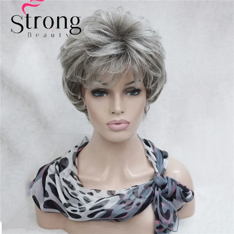 StrongBeauty короткие Многослойные Серебристые серые Омбре полный синтетический