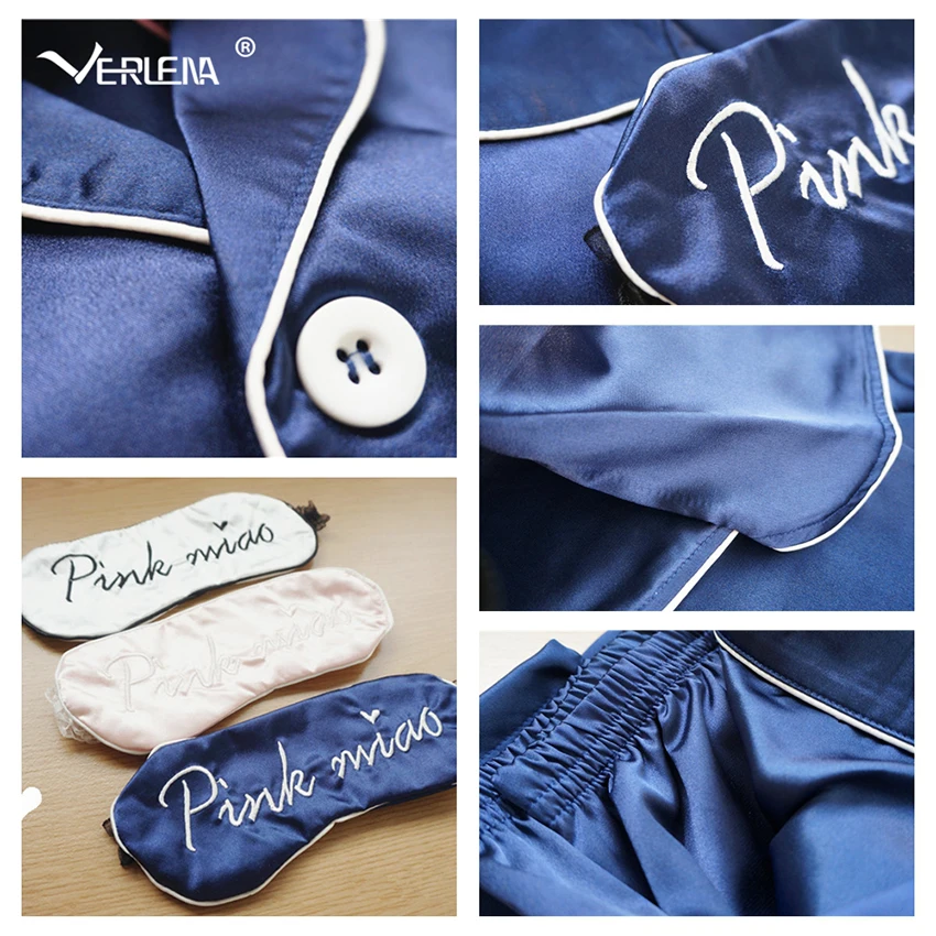 Verlena 2018 Шелковая пижама с вышивкой в виде букв и карманов повседневная домашняя