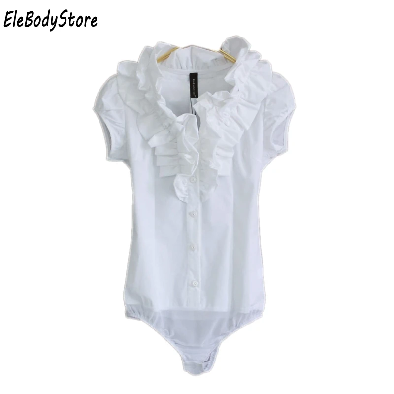 Женская блузка с коротким рукавом Повседневная белая оборками офисная лето 2019 |