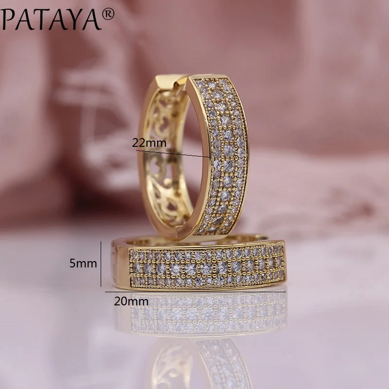 PATAYA новые полые круглые серьги для женщин модные изысканные свадебные украшения 585 розовое золото белый натуральный циркон большие болтающиеся серьги