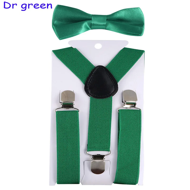 Fashion Kids Suspenders with Bowtie Children Bow Tie Set Boys Braces Girls Adjustable Suspenders Baby Wedding Ties Accessory - Цвет: Dark Green