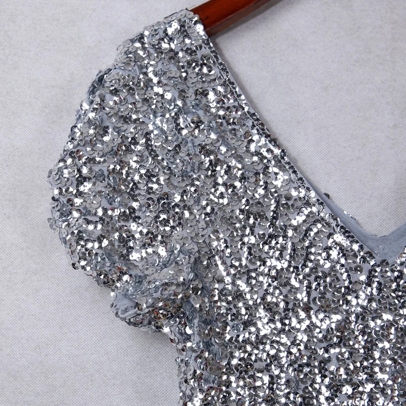 BLINGSTORY женское платье с коротким рукавом и v-образным вырезом для ночного клуба Vestidos сексуальное тонкое Клубное платье с блестками женское серебряное дропшиппинг