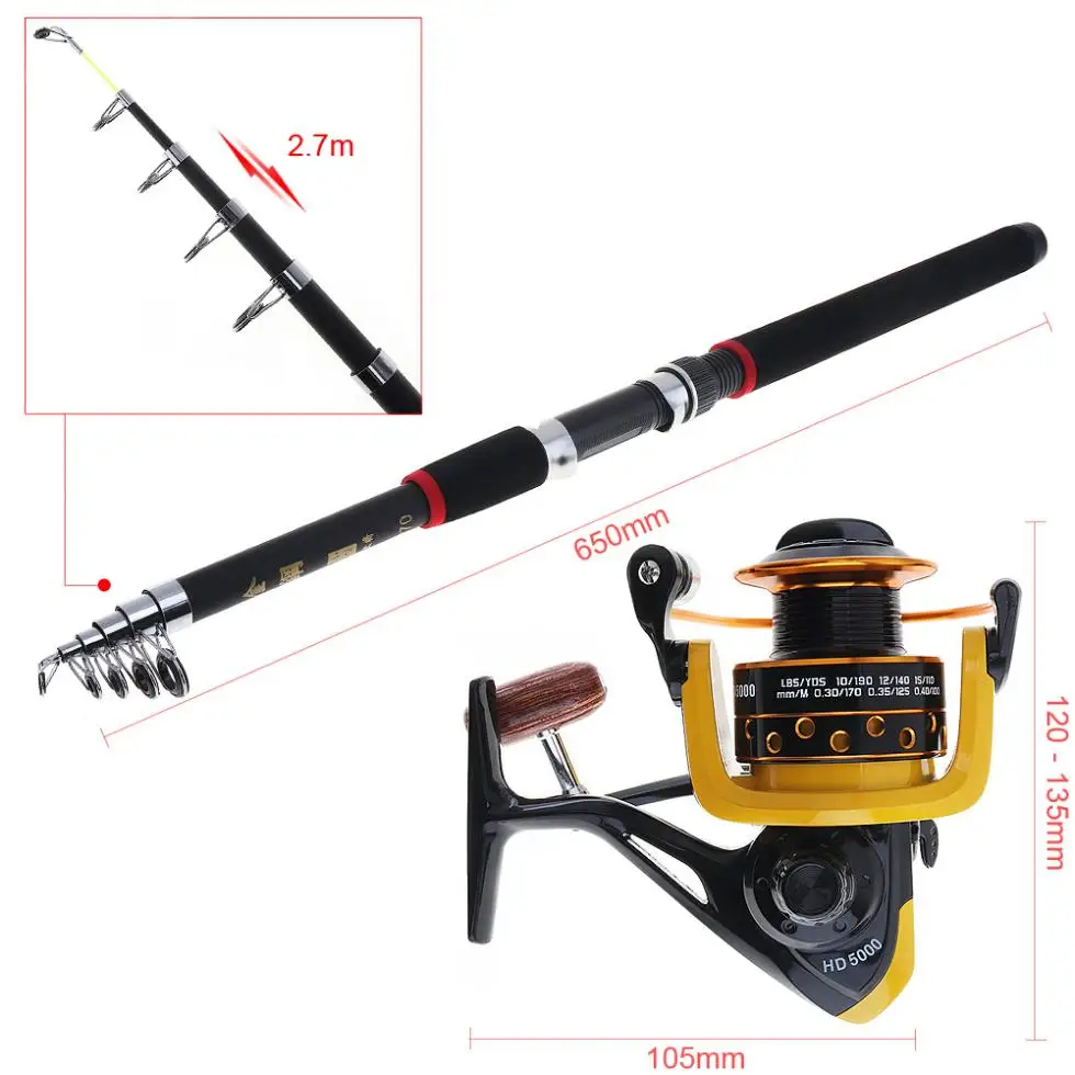 15pcs 2.4m Fishing Rod Reel Combos Full Kit Telescopic Spinning Pole Lure Line Hook Track Tool Set for Ocean | Спорт и развлечения