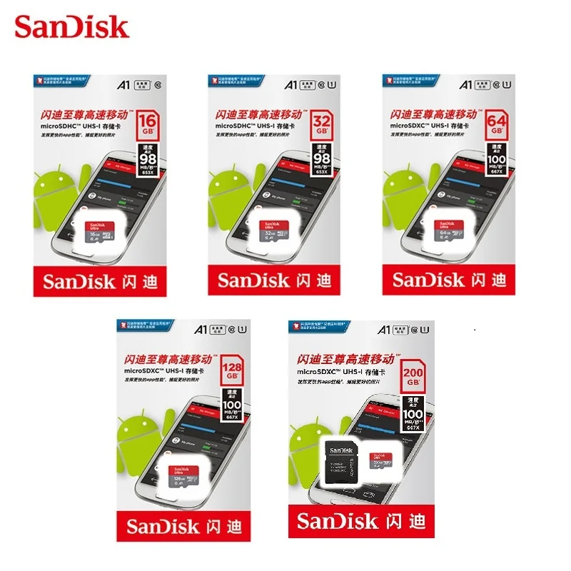 SanDisk Ultra Micro SD карта памяти 64 ГБ 128 200 256 Гб 400 32 16 MicroSDHC Mini MicroSDXC|Карты памяти| |