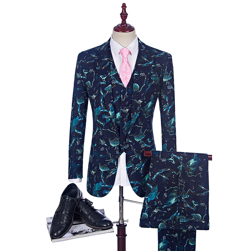 

Новый модный мужской костюм с блестящими узорами, роскошная повседневная мужская сценическая одежда, винтажные мужские костюмы для выпуск...