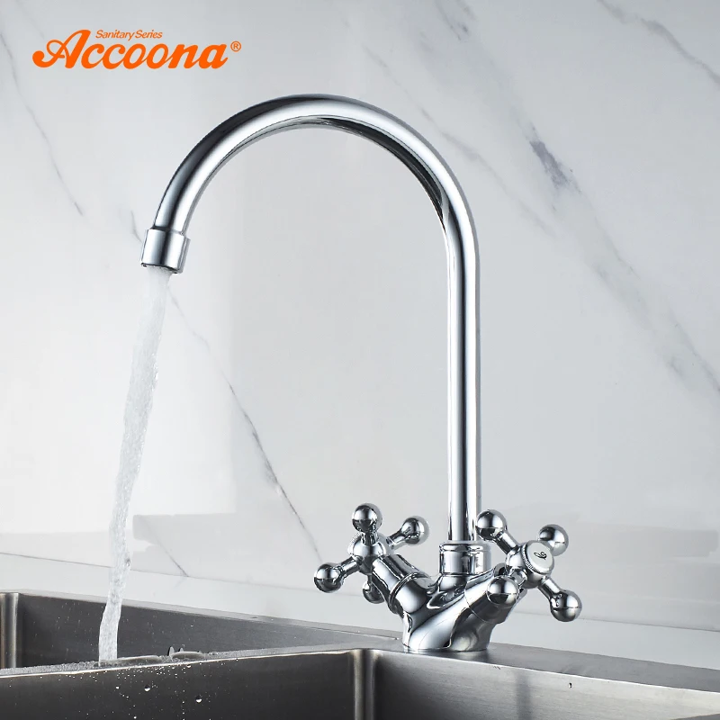 Смеситель Accoona кухонный с двойной ручкой кран для холодной и горячей воды