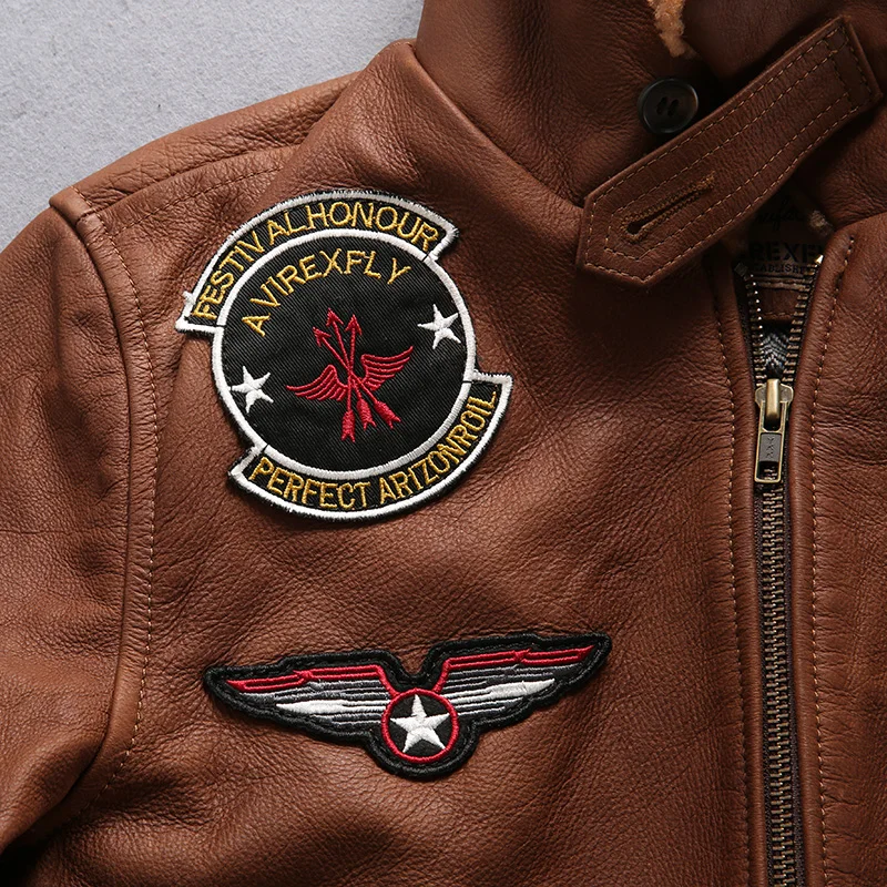 New Men Air Force Flight Coat Fashion Fur Collar Soft Sheepskin Motorcycle Jacket Real Bomber Jackets Winter Russia Coats