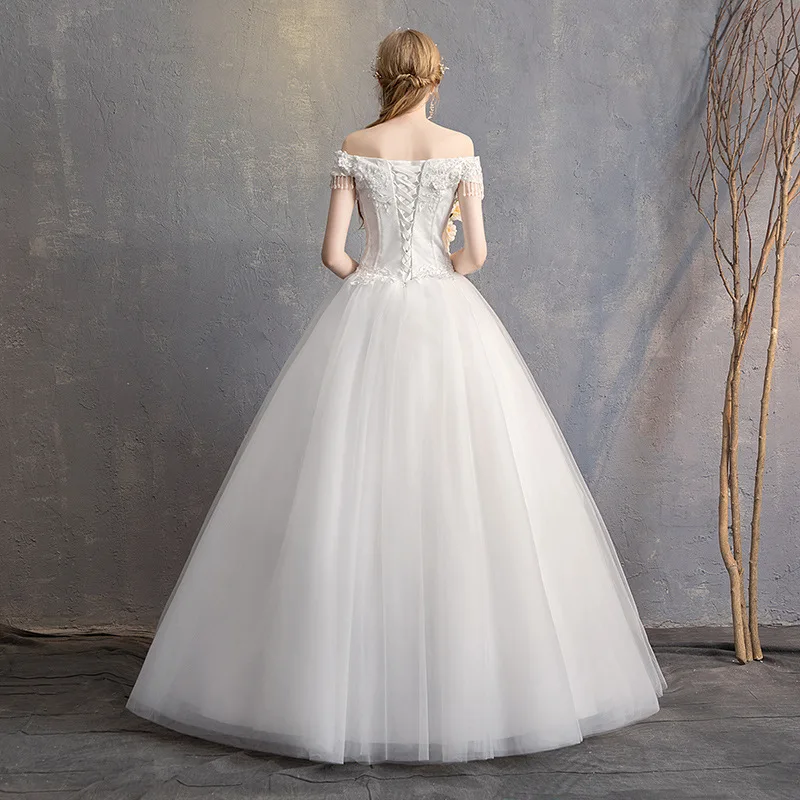 2019 свадебное платье новое Mrs Win лодка бальное с круглым вырезом открытыми плечами