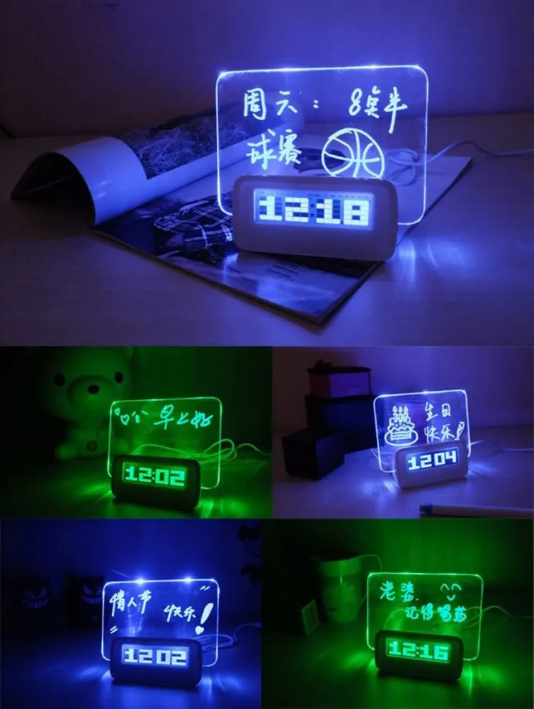 Флуоресцентный будильник синие светодиодные цифровые часы доска сообщений USB 4