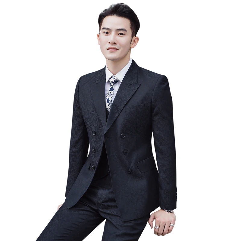 

MOGU Men's Fashion Retro Pure Color Spot Suit British Style Mens Suit Slim Fit Casual Blazer Wedding Suit 3pcs for 3 Colors