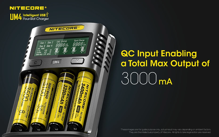 NITECORE UM4 многофункциональная четырехслотовая Быстрая зарядка с зарядным устройством USB для активации ремонта
