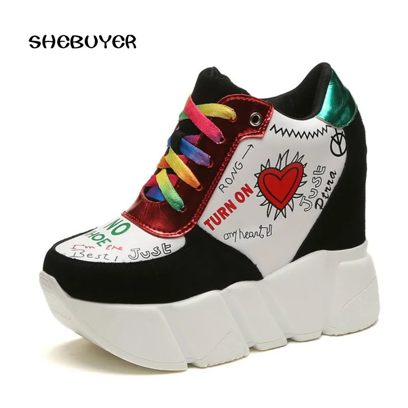 2017 Весна Модный пэчворк Для женщин Повседневное толстая подошва женская обувь на