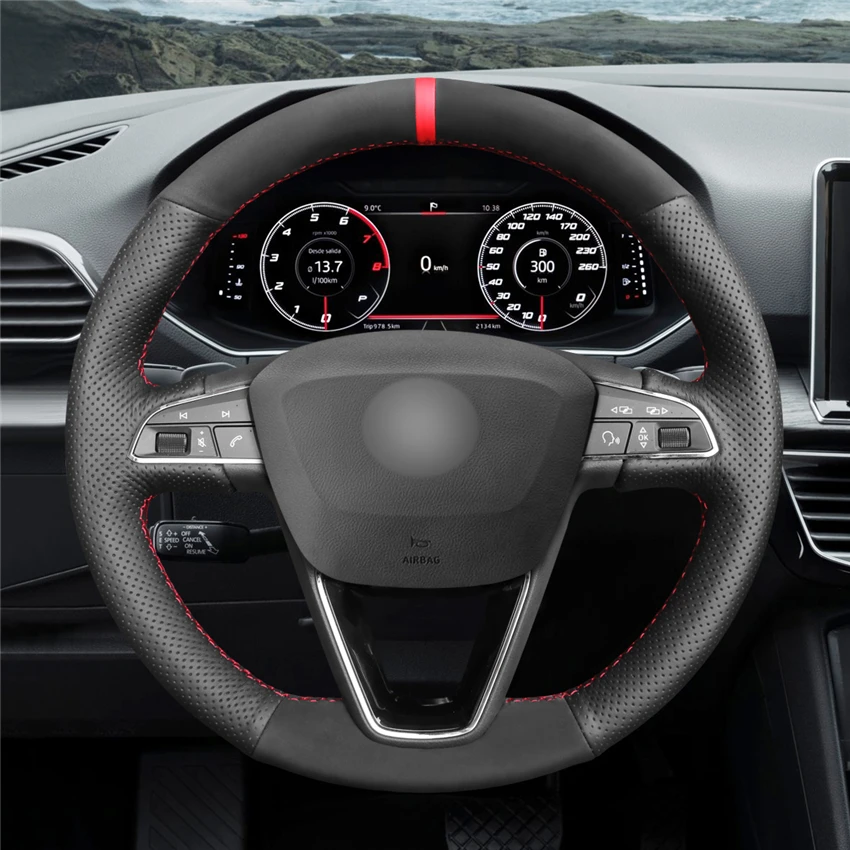 MEWANT черная натуральная кожа замша ручная прошивка чехол на руль для Seat Leon 5F Mk3 2013- Ibiza 6J- Arona