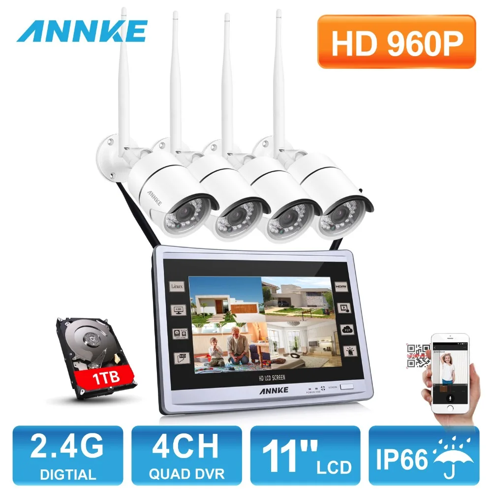 ANNKE 960 P Беспроводной 11 &quotмонитор 4CH NVR 1.3MP день камера наблюдения ночного видения