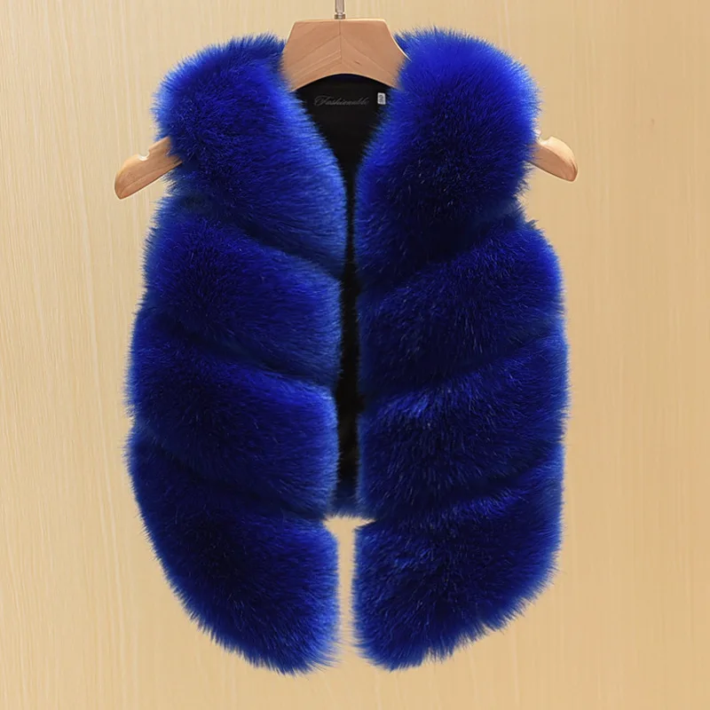 Royal Blue Модная детская одежда жилет из искусственного лисьего меха жилет в европейском стиле для маленьких девочек зимнее пальто TZ135 - Цвет: Royal Blue