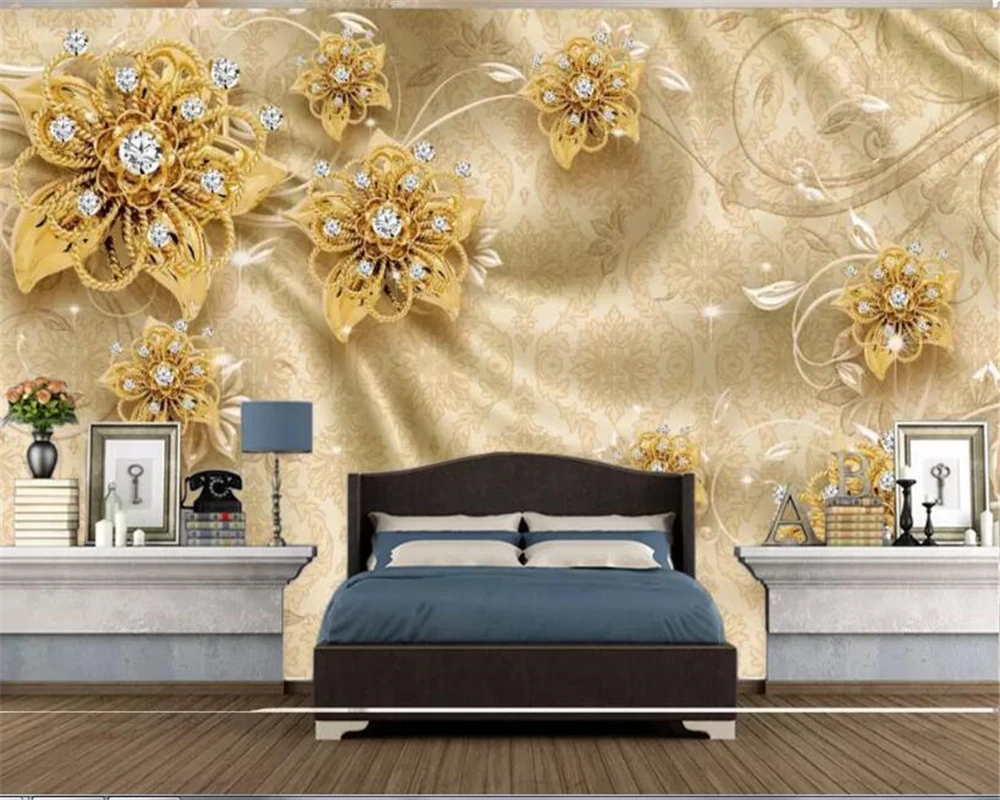 beibehang wallpapers for home walls 3D embossed golden jewels rose pattern floral wallpaper bedroom background wall paper mural |