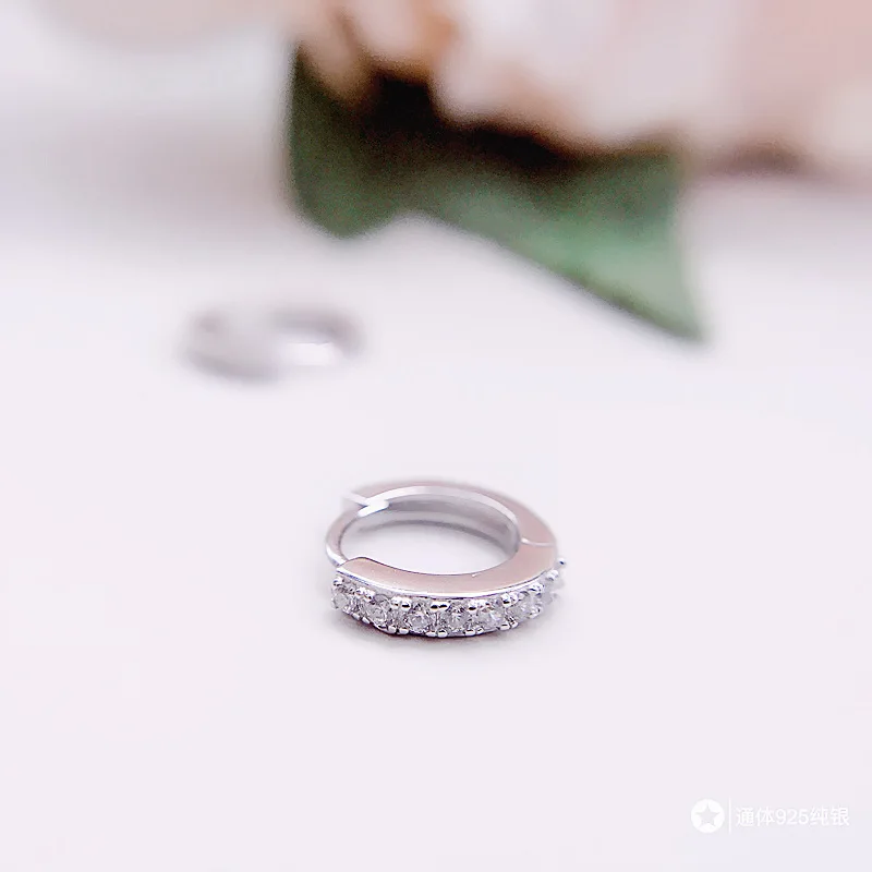 Серьги из стерлингового серебра 925 пробы, модные циркониевые белые и черные круглые маленькие кольца для ушей, Милые простые трендовые женские ювелирные изделия для ушей