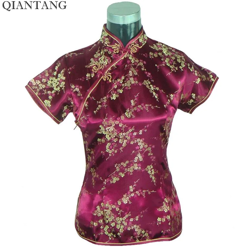 Черно красная Новинка летняя блузка Mujere Camisa китайская женская атласная рубашка